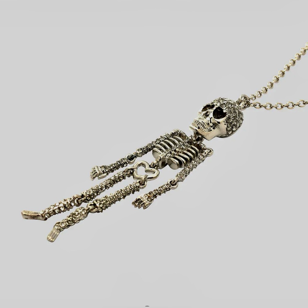 Betsey Johnson SKELETON PENDANT NECKLACE CRYSTAL NWT - Picture 2 of 4
